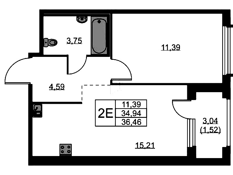 1-комнатная квартира 36.46 м², 12/15 эт., ЖК «GloraX Парголово»